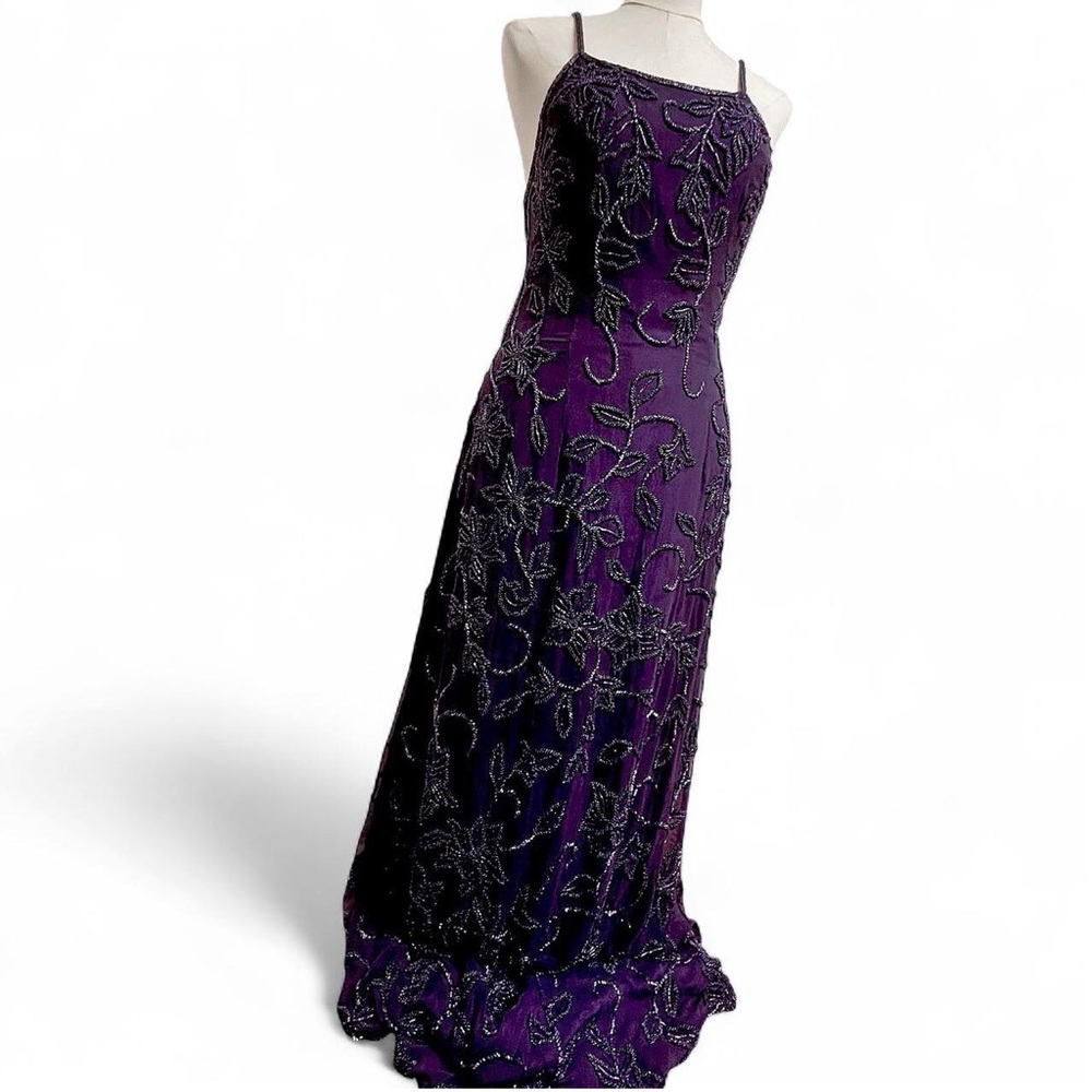 Purple beaded maxi gown dress Sean Collection vintage prom formal whimsigoth L